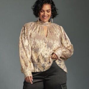 Maeve Metallic Plisse Top NWT Size XL